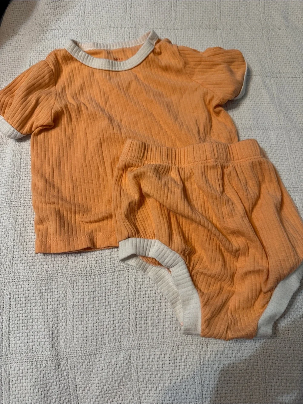 Cat & Jack Orange Ribbed Two-Piece Set with Cream Trim